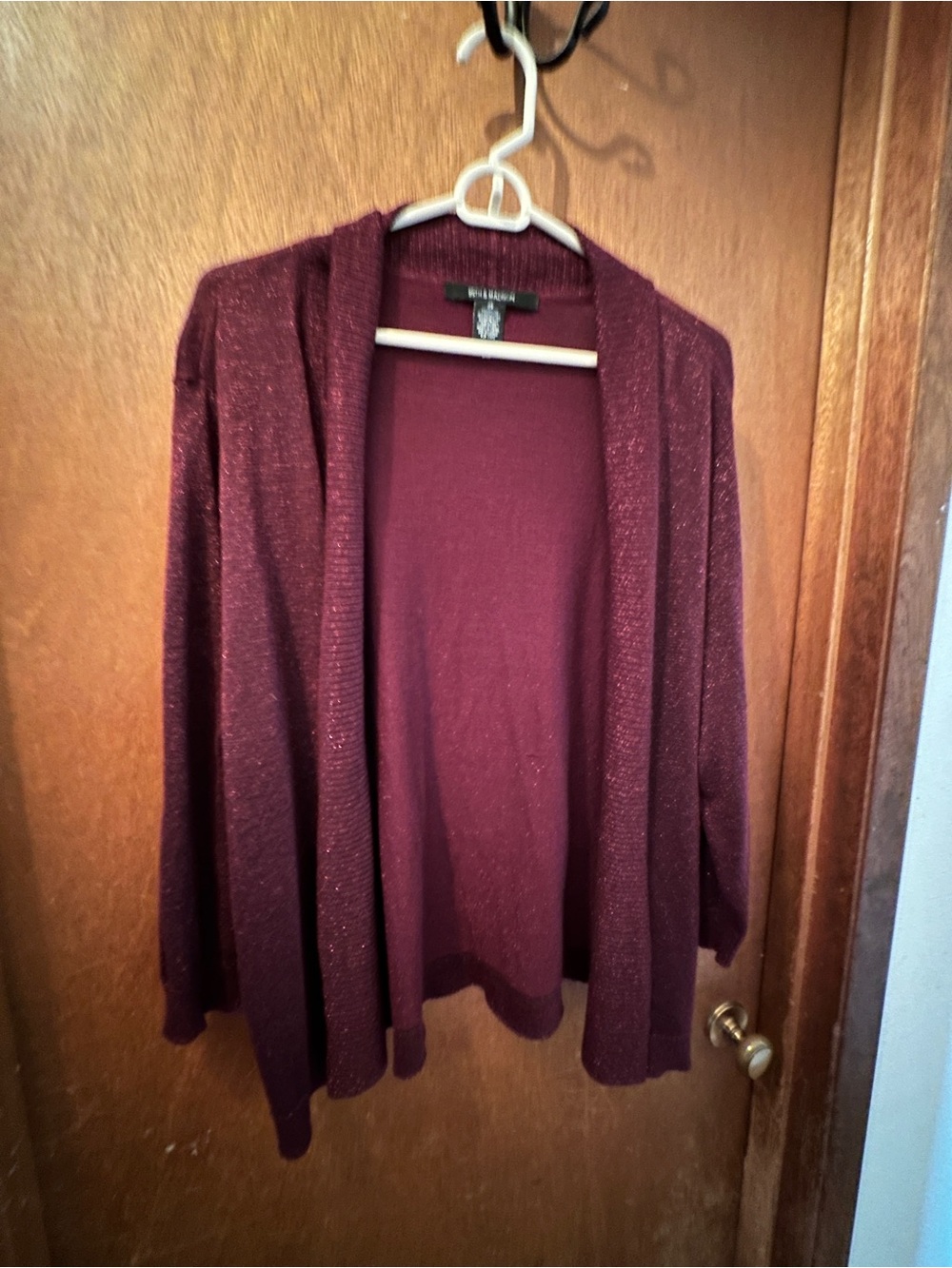 89th & Madison Burgundy Sparkle Open-Front Cardigan